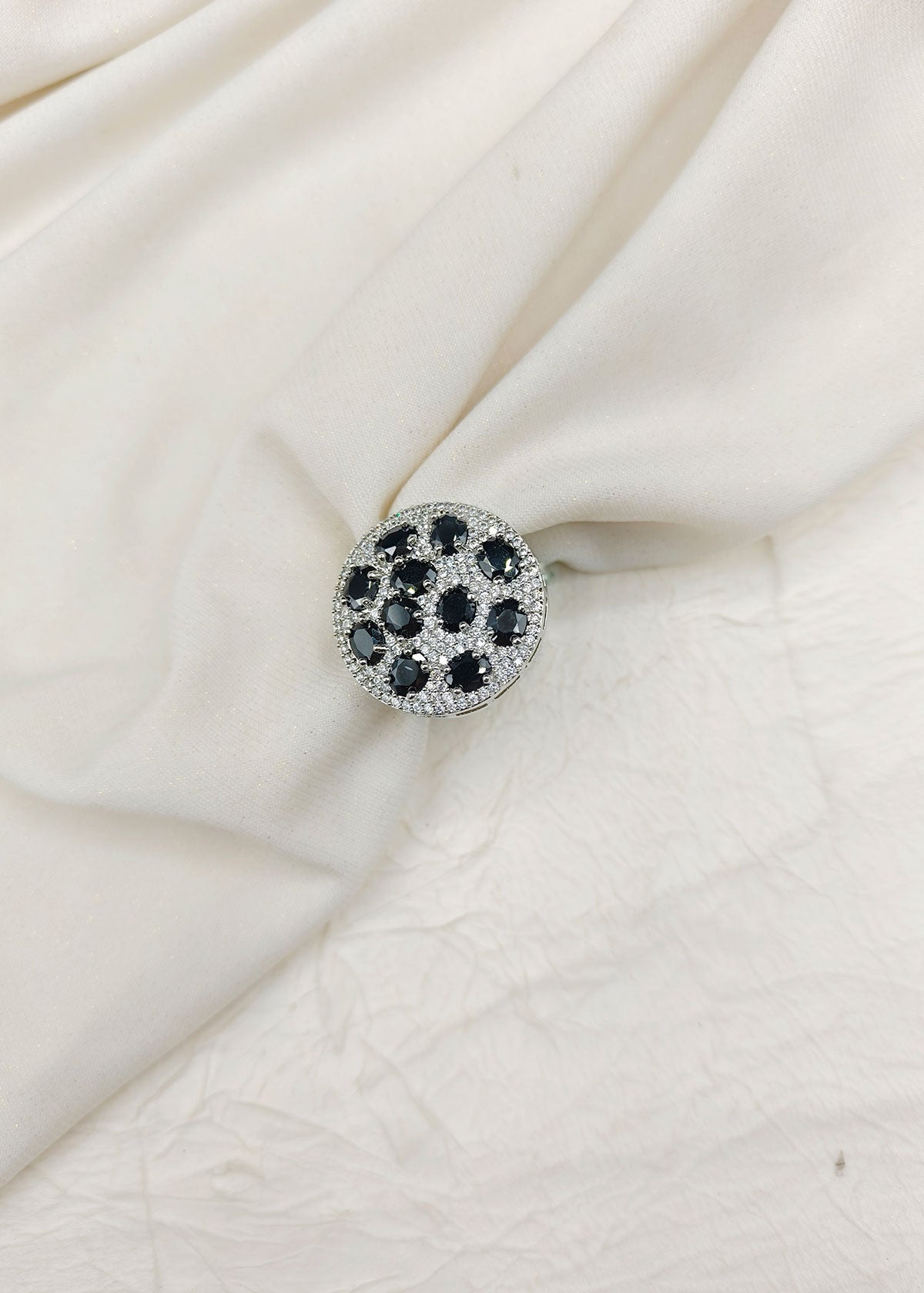 Big Round Diamond And Stone Studded Women Adjustable Finger Ring
