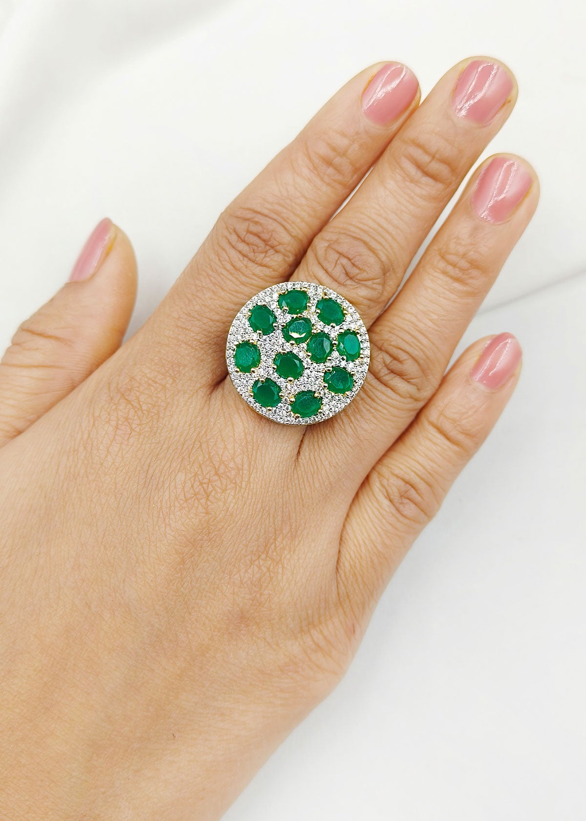 Big Round Diamond And Stone Studded Women Adjustable Finger Ring