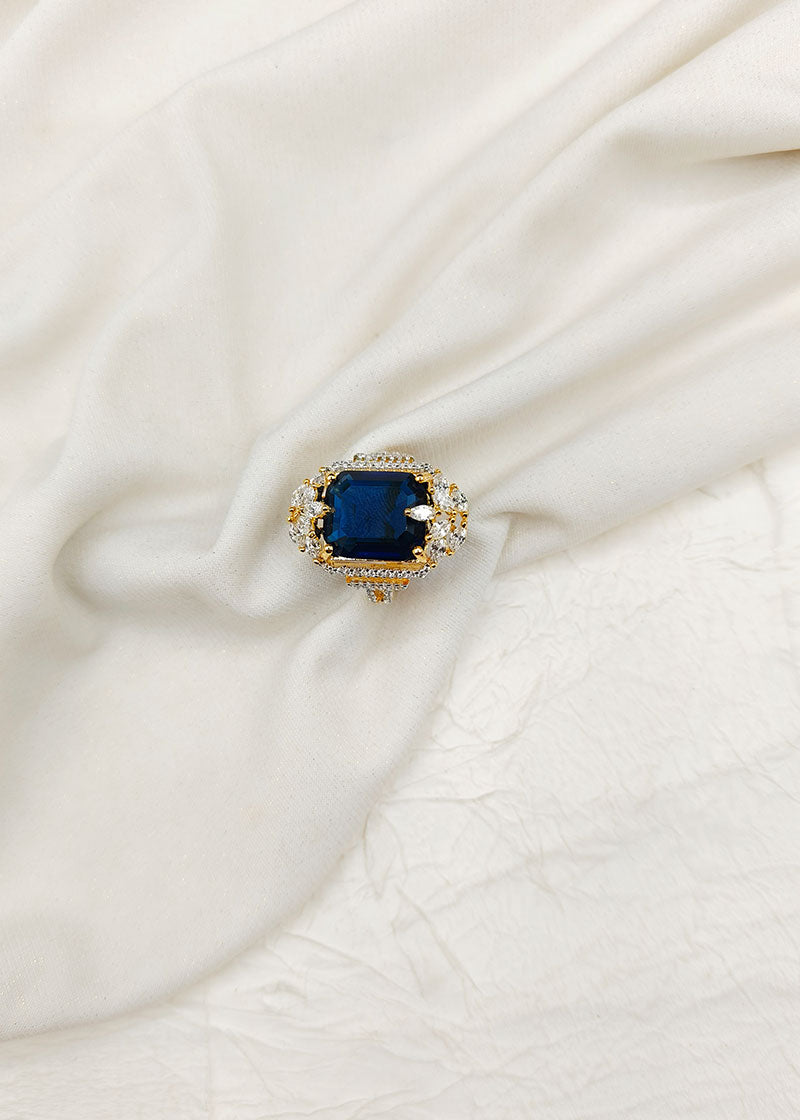 Royal Sapphire Gold-Plated Women Adjustable Finger Ring