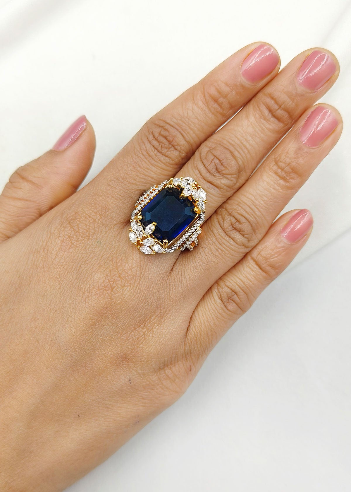 Royal Sapphire Gold-Plated Women Adjustable Finger Ring