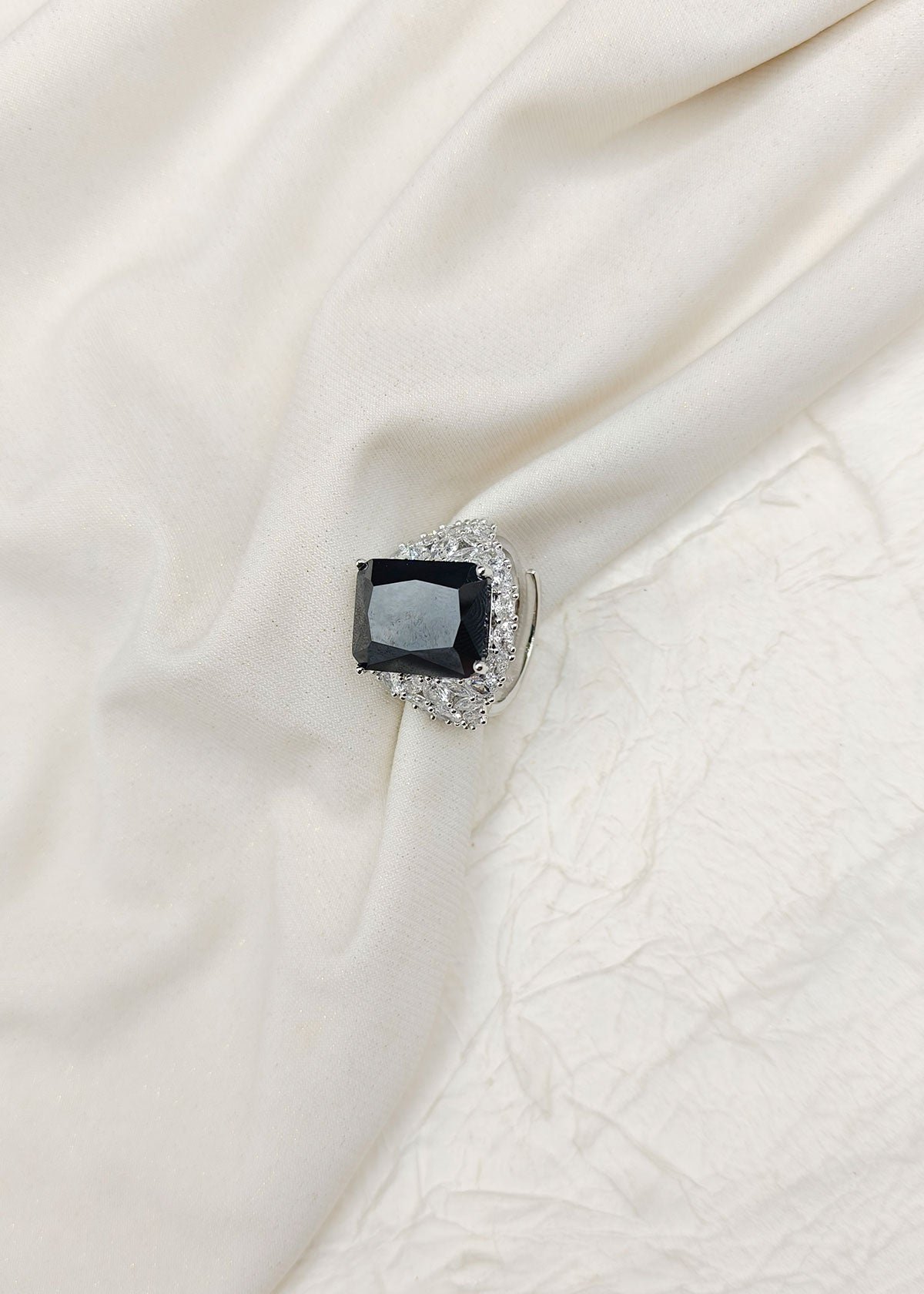 Big Square Shape Silver Plated Women's Adjustable Finger Ring