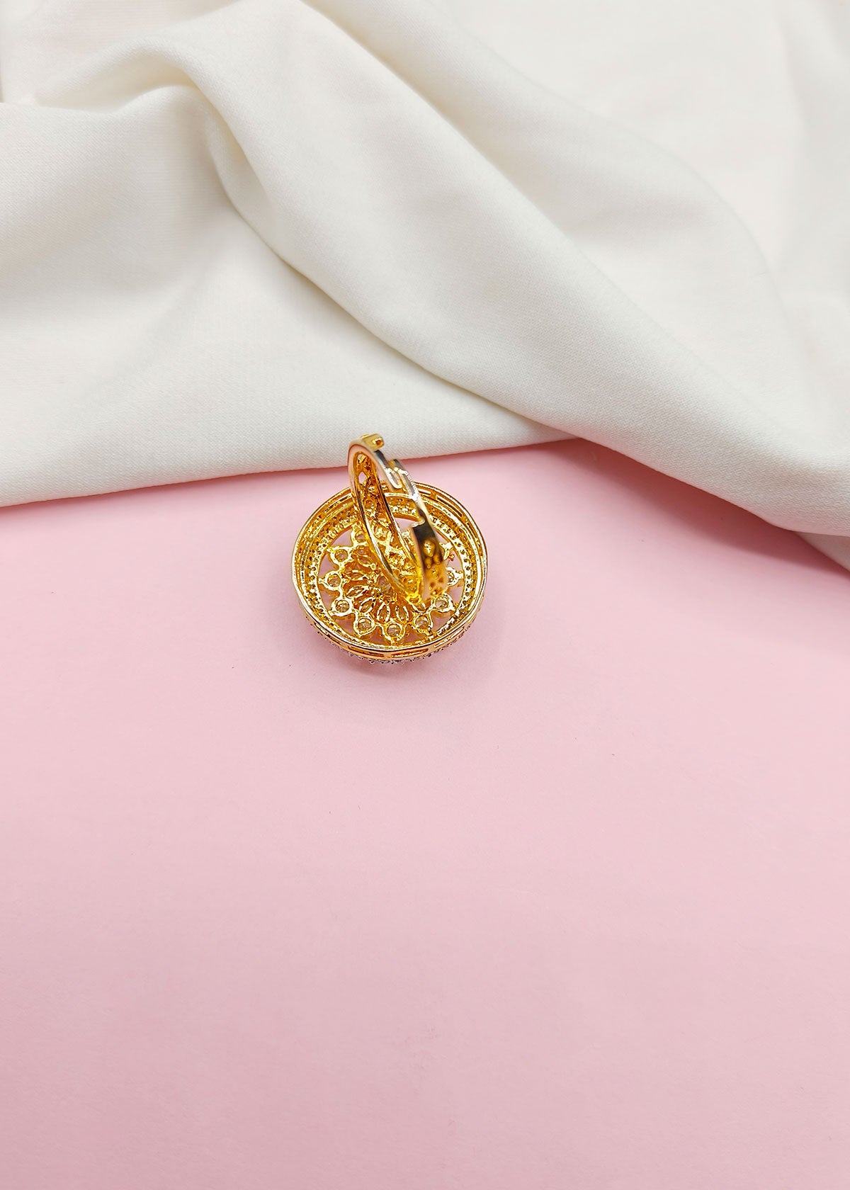 Big Round Shape Cubic Zircon Adjustable Flower Finger Ring For Women