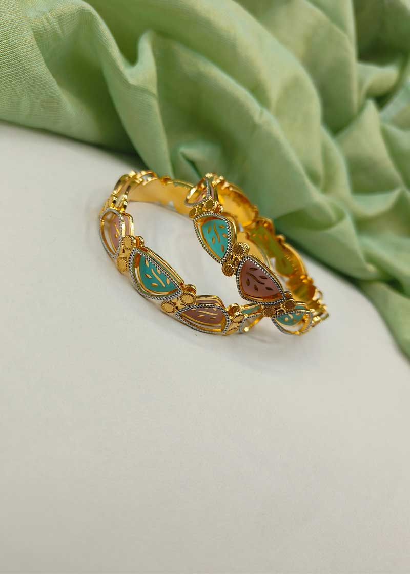 1 Gram Gold Meenakari Beautiful Double Layered Gold-Plated Bangles (Pair)