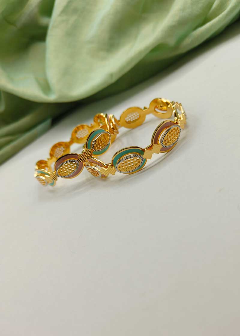1 Gram Gold Meenakari Oval Shaped Gold-Plated Bangles (Pair)
