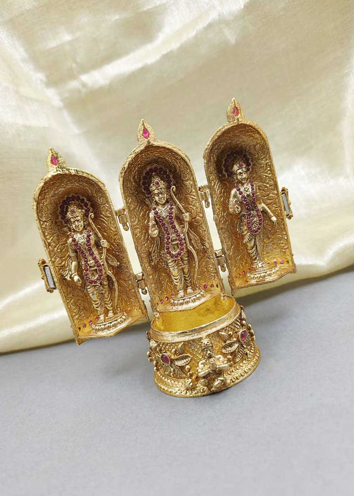 Antique Gold-Plated Ram Darbar Sindoor Box / Kumkum Box