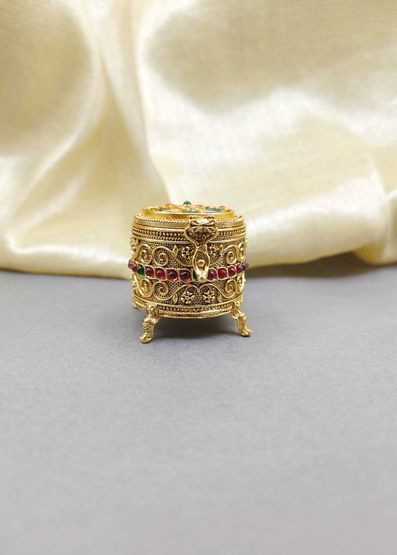 Meenakari Antique Gold Kemp Kumkum Box/ Sindoor Box
