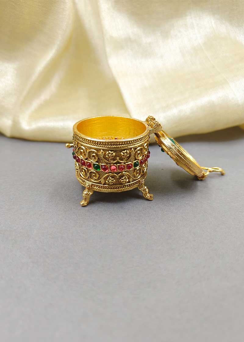 Meenakari Antique Gold Kemp Kumkum Box/ Sindoor Box