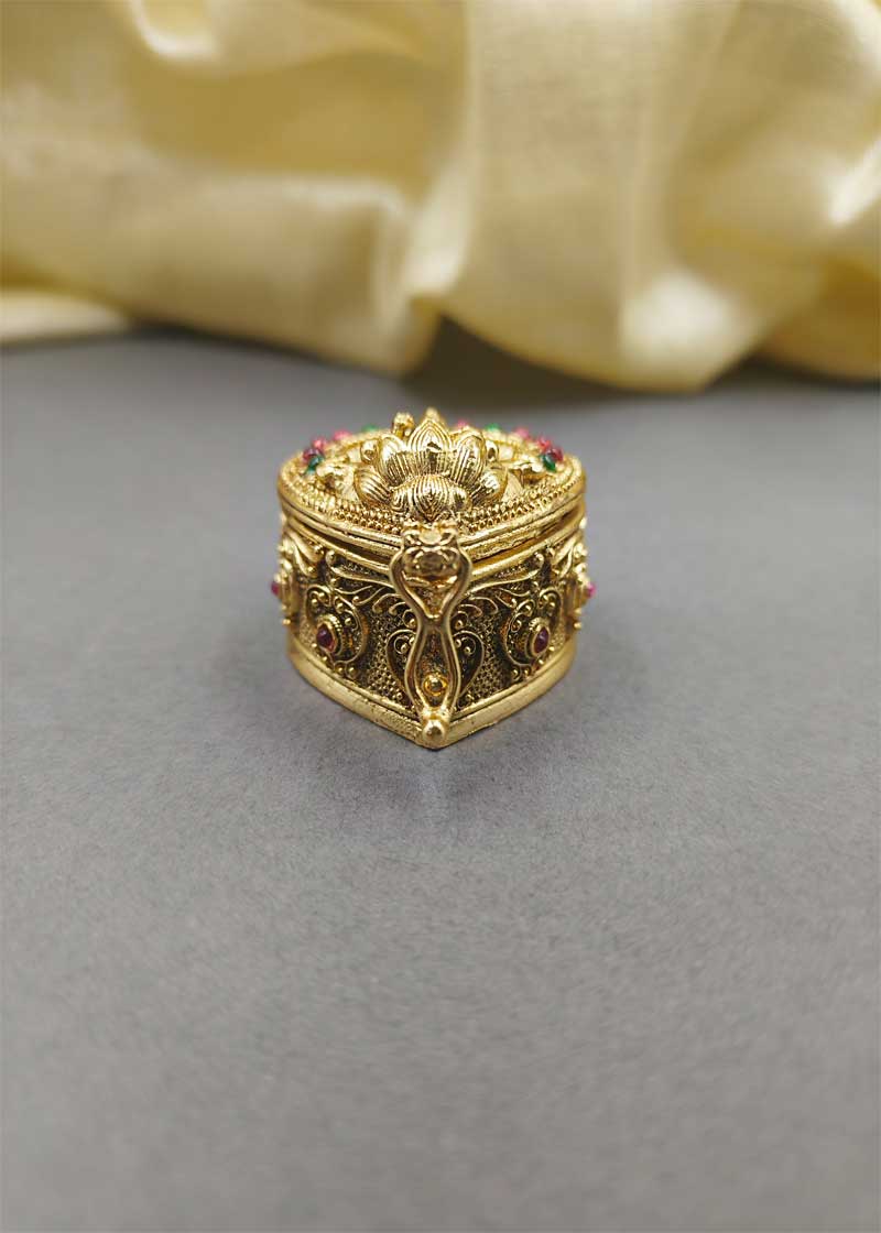 Lakshmi Drop Shape Gold Plated Kumkum Box / Sindoor Box