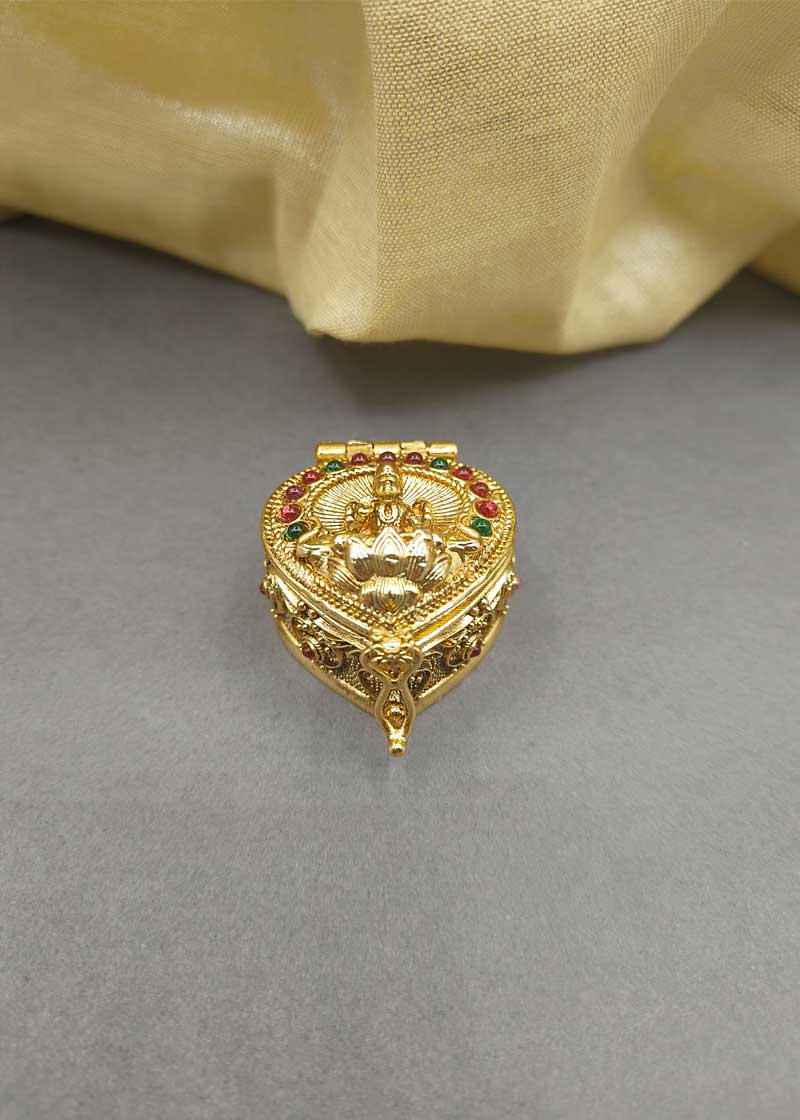 Lakshmi Drop Shape Gold Plated Kumkum Box / Sindoor Box