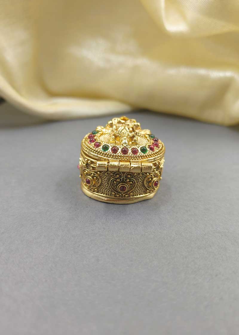Lakshmi Drop Shape Gold Plated Kumkum Box / Sindoor Box