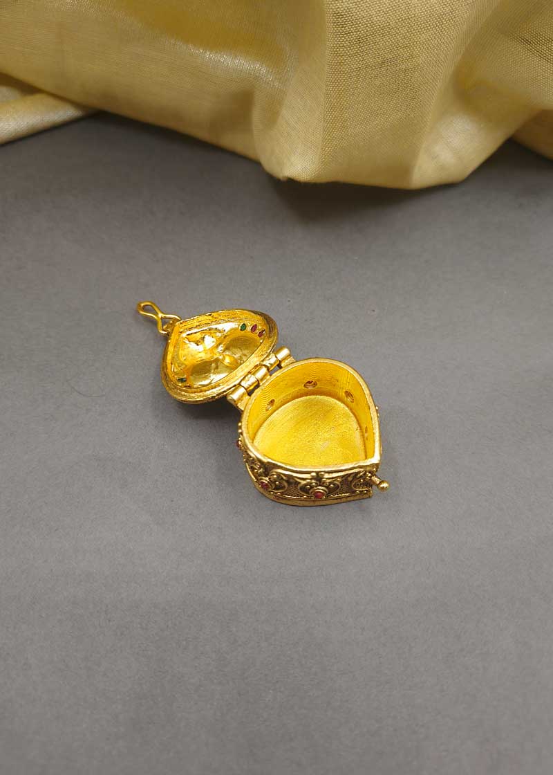 Lakshmi Drop Shape Gold Plated Kumkum Box / Sindoor Box