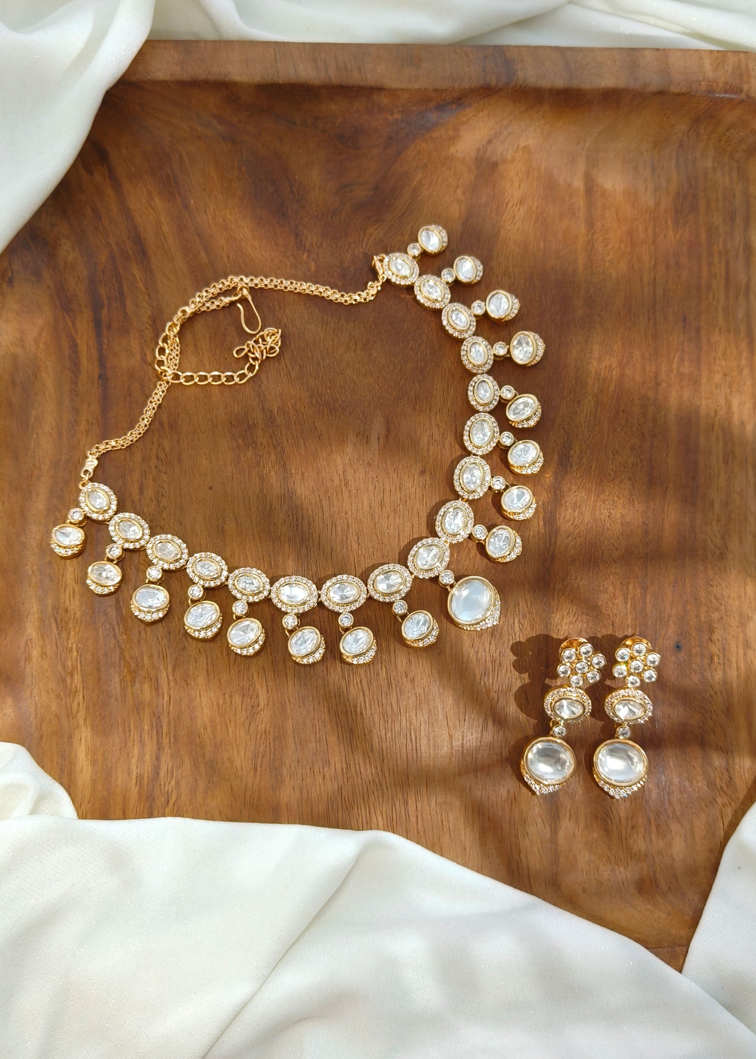 Hanging Moissanite Polki Necklace Set