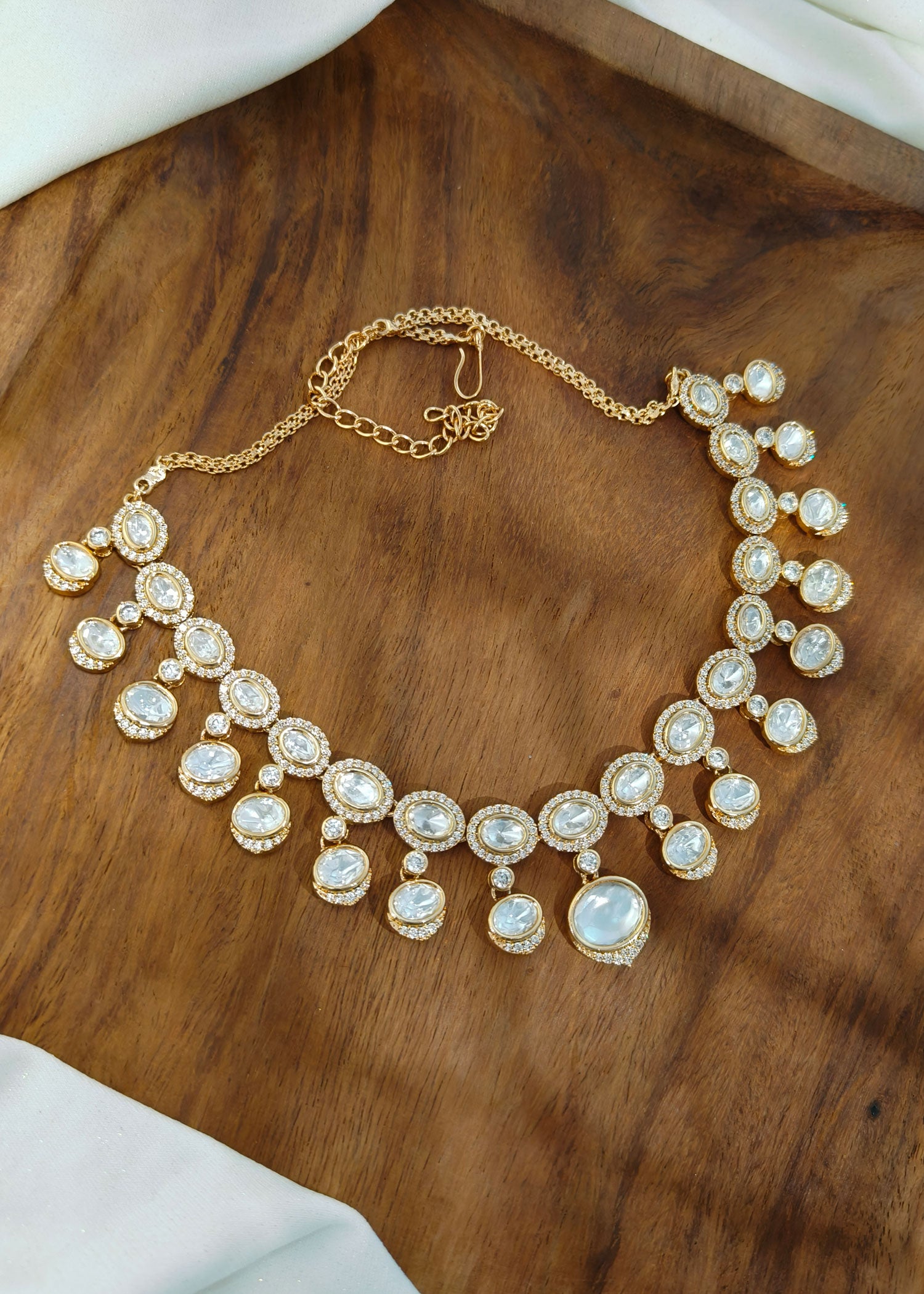 Hanging Moissanite Polki Necklace Set