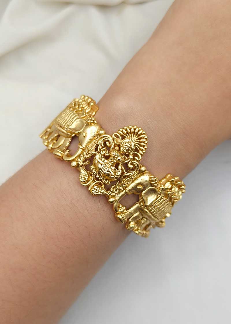 Divine Lakshmi Temple Antique Gold Openable Bangles (Pair)