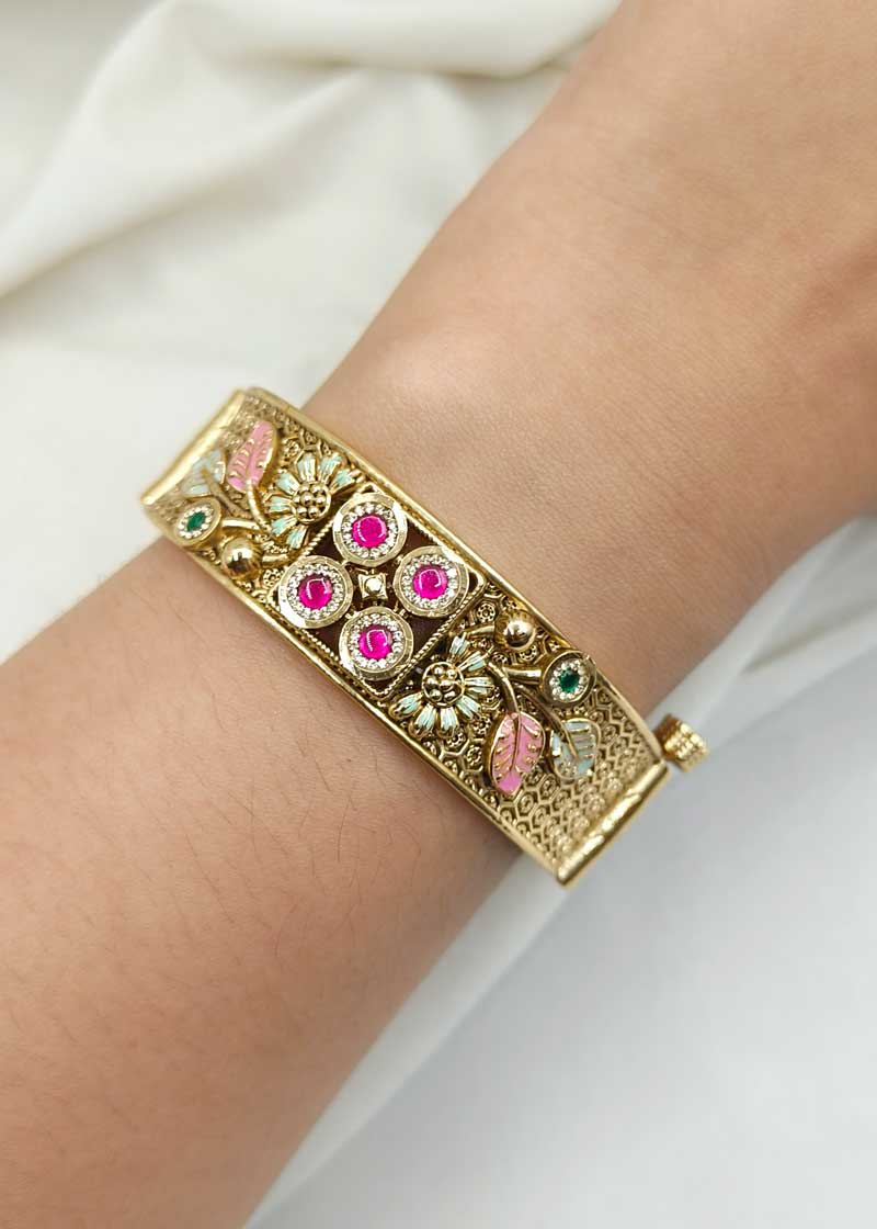 Beautiful Meenakari Flower Design Openable Bangles (Pair)