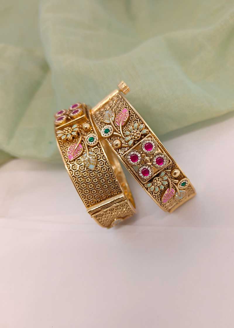 Beautiful Meenakari Flower Design Openable Bangles (Pair)