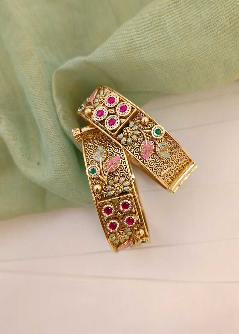 Beautiful Meenakari Flower Design Openable Bangles (Pair)