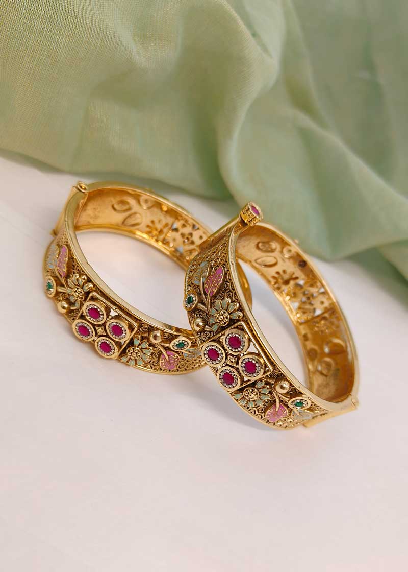 Beautiful Meenakari Flower Design Openable Bangles (Pair)