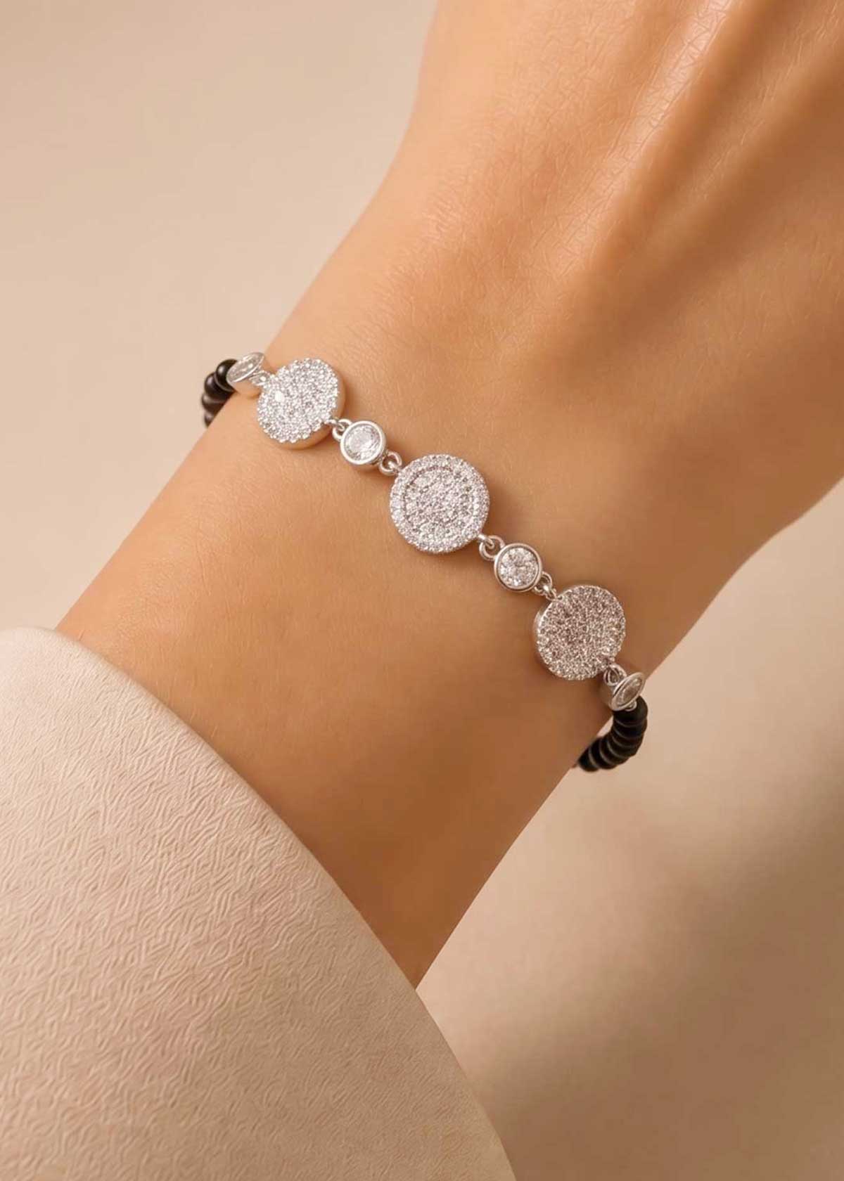 Round Trio And Diamond Mangalsutra Bracelet For Women