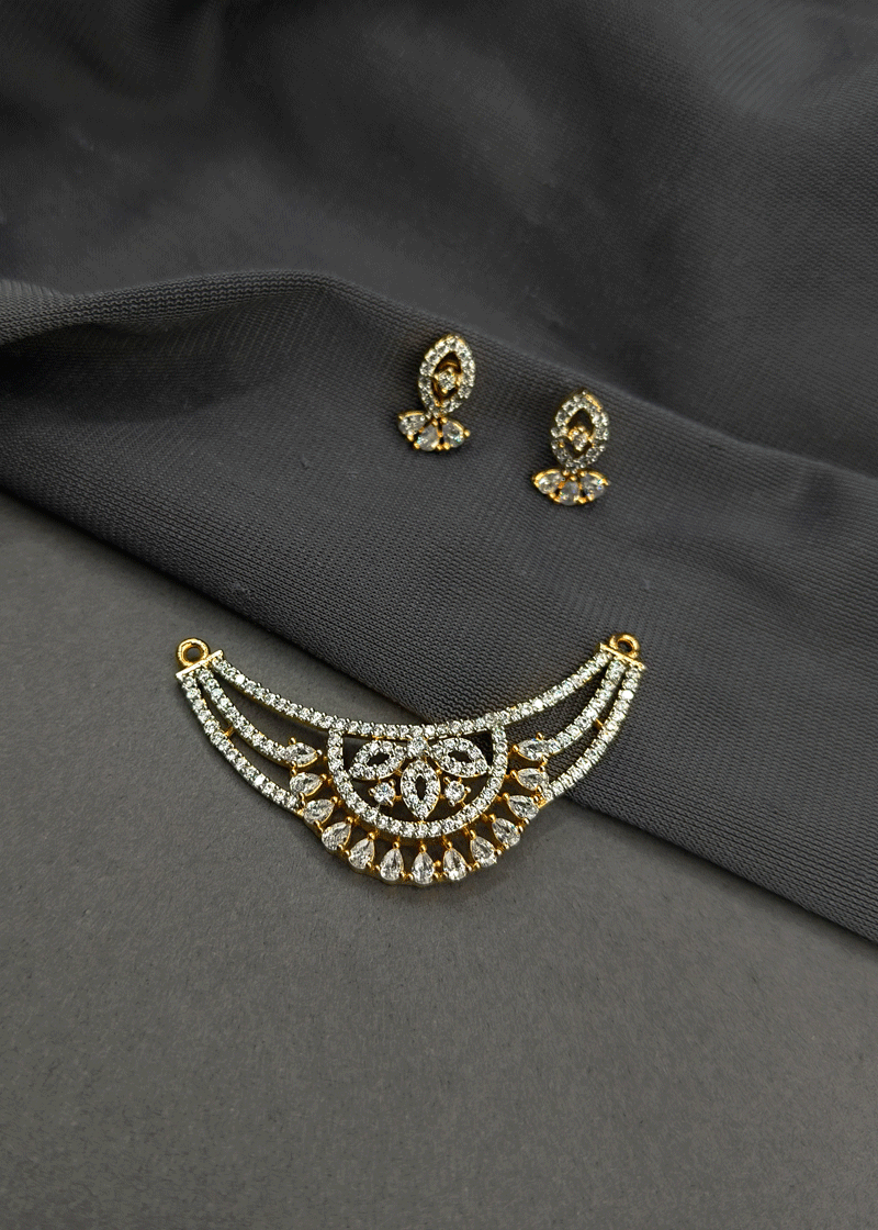 Elegant Gold-Silver Plated Diamond Mangalsutra Pendant Set