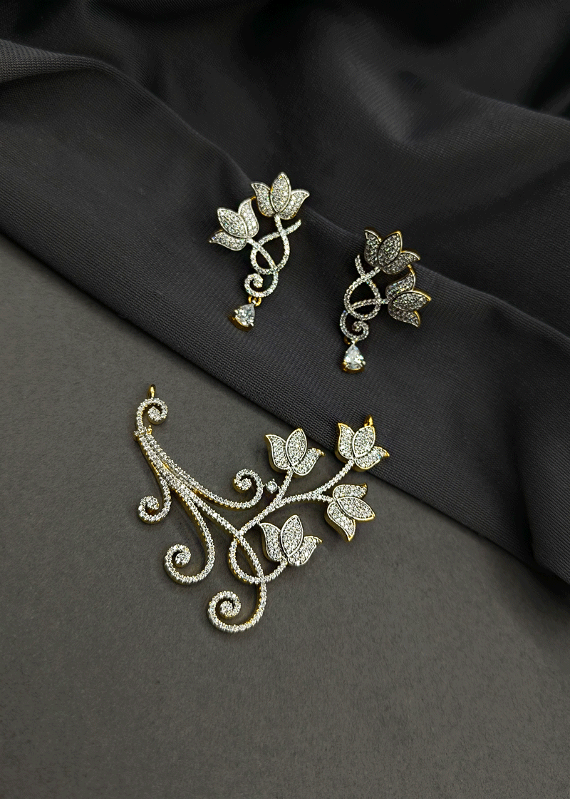 Designer Lotus Shaped Cubic Zircon Mangalsutra Pendant set