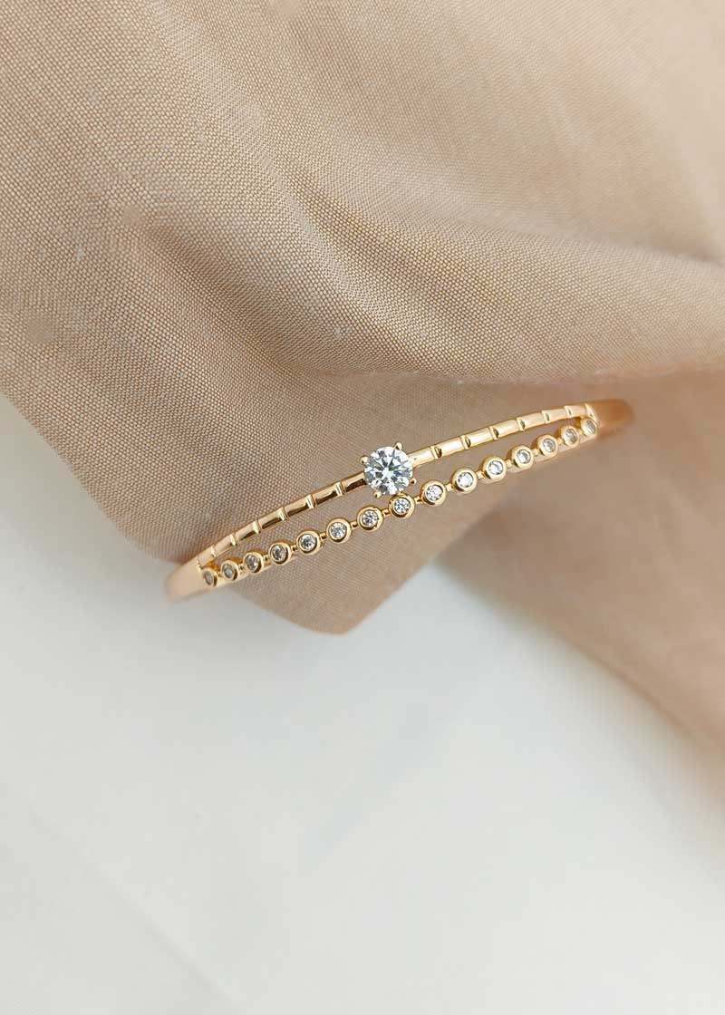 Cubic Zircon Designer 2 Layer Rose Gold Plated Women Kada Bracelet