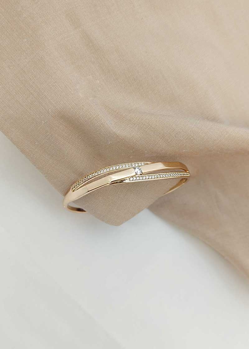 Bold Cubic Zircon Spark Stone Rose Gold Plated Kada Bracelet