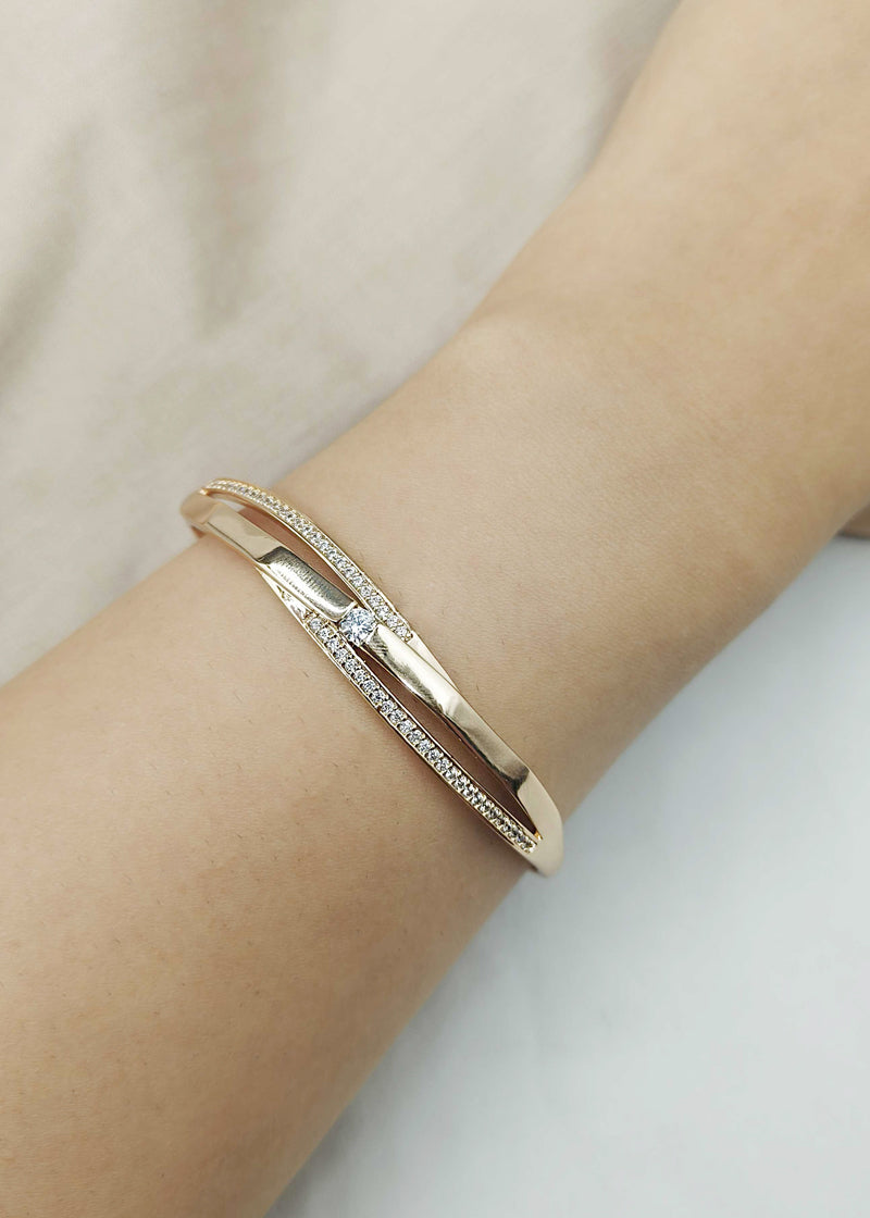 Bold Cubic Zircon Spark Stone Rose Gold Plated Kada Bracelet