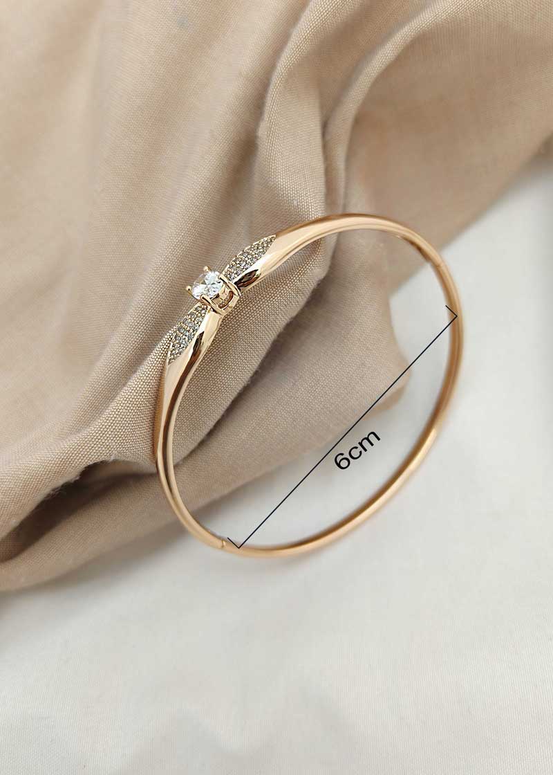 Flower Petal Shaped Unique Designed Rose Gold Cubic Zircon Kada Bracelet
