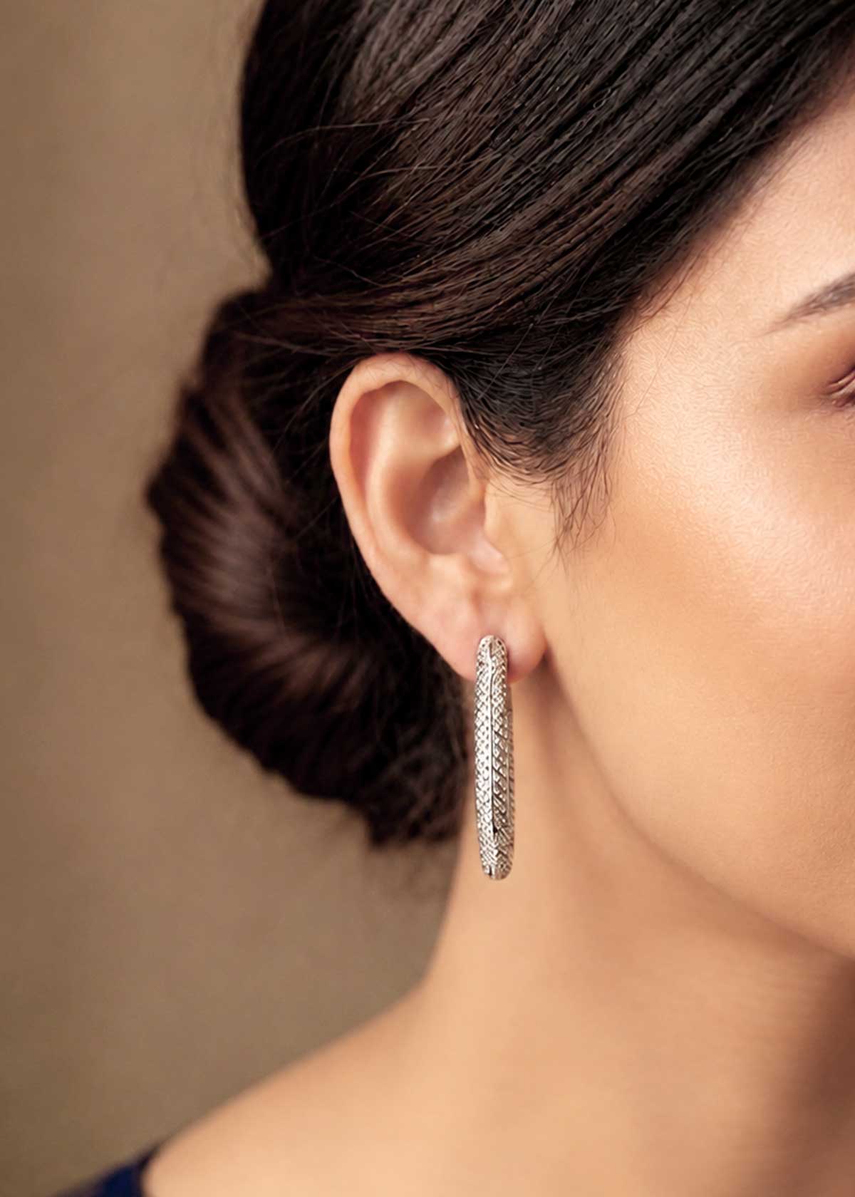 Silver Plated Diamond Studded Hoop Earrings For Women