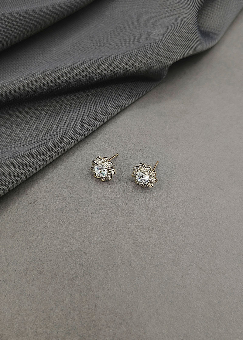 Solitaire Cluster Silver-Gold Plated Stud Earring For Women