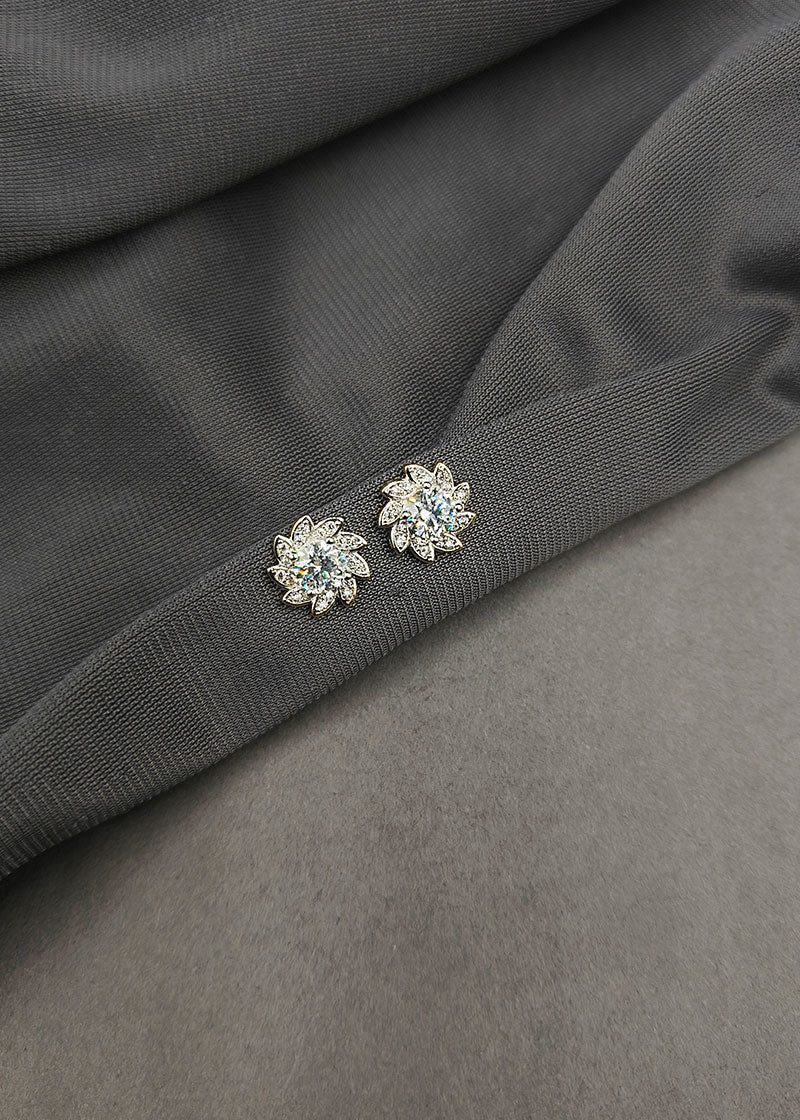 Solitaire Cluster Silver-Gold Plated Stud Earring For Women