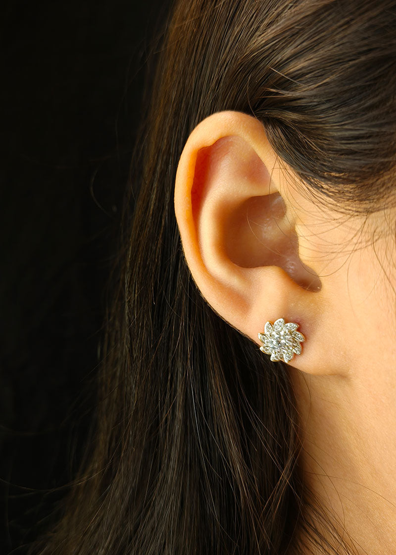 Solitaire Cluster Silver-Gold Plated Stud Earring For Women
