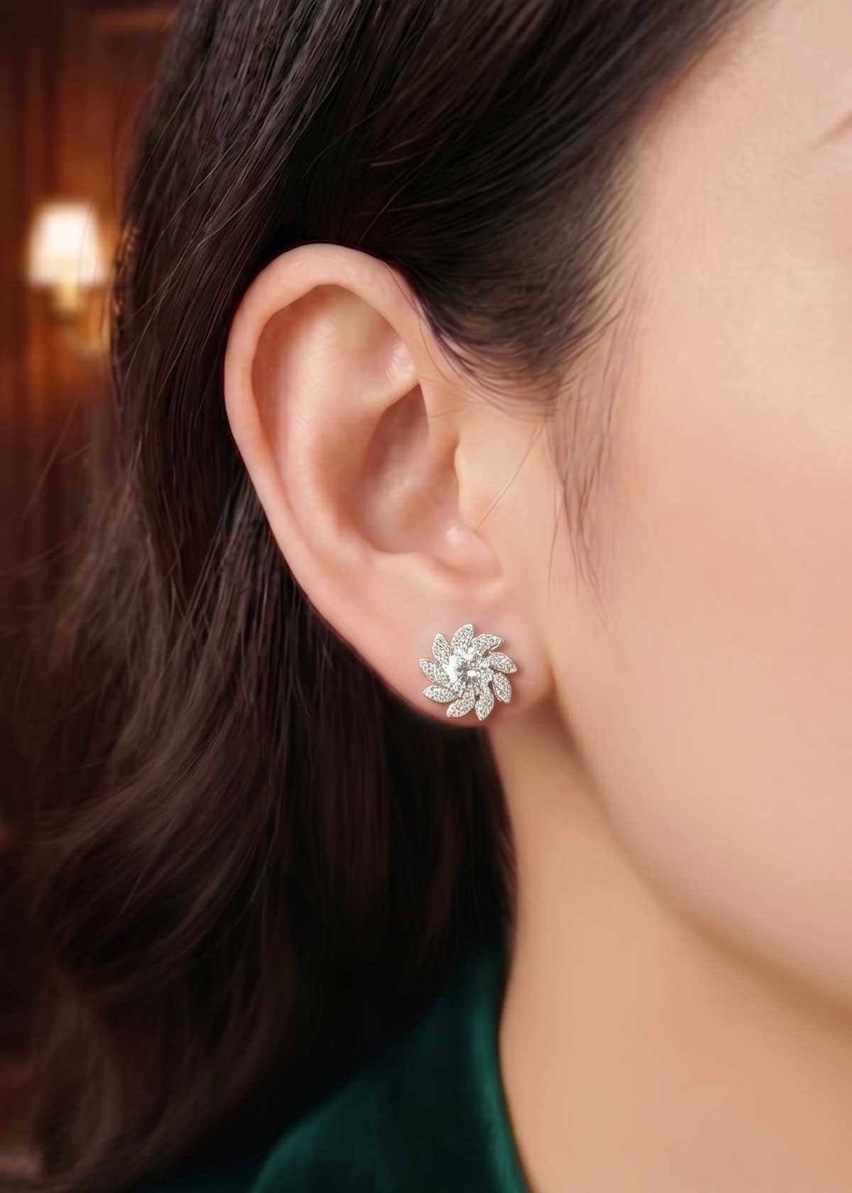 Solitaire Cluster Silver-Gold Plated Stud Earring For Women