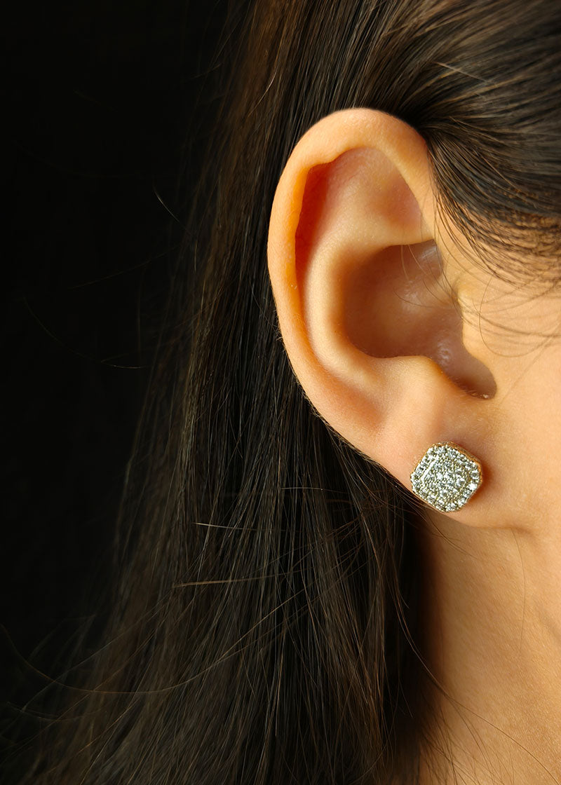Square Shape Diamond Studded Small Stud Earring