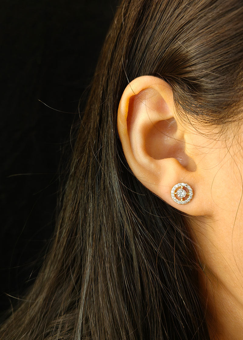Gold-Silver Plated Minimalist Diamond Tiny Round Studs Earrings For Women