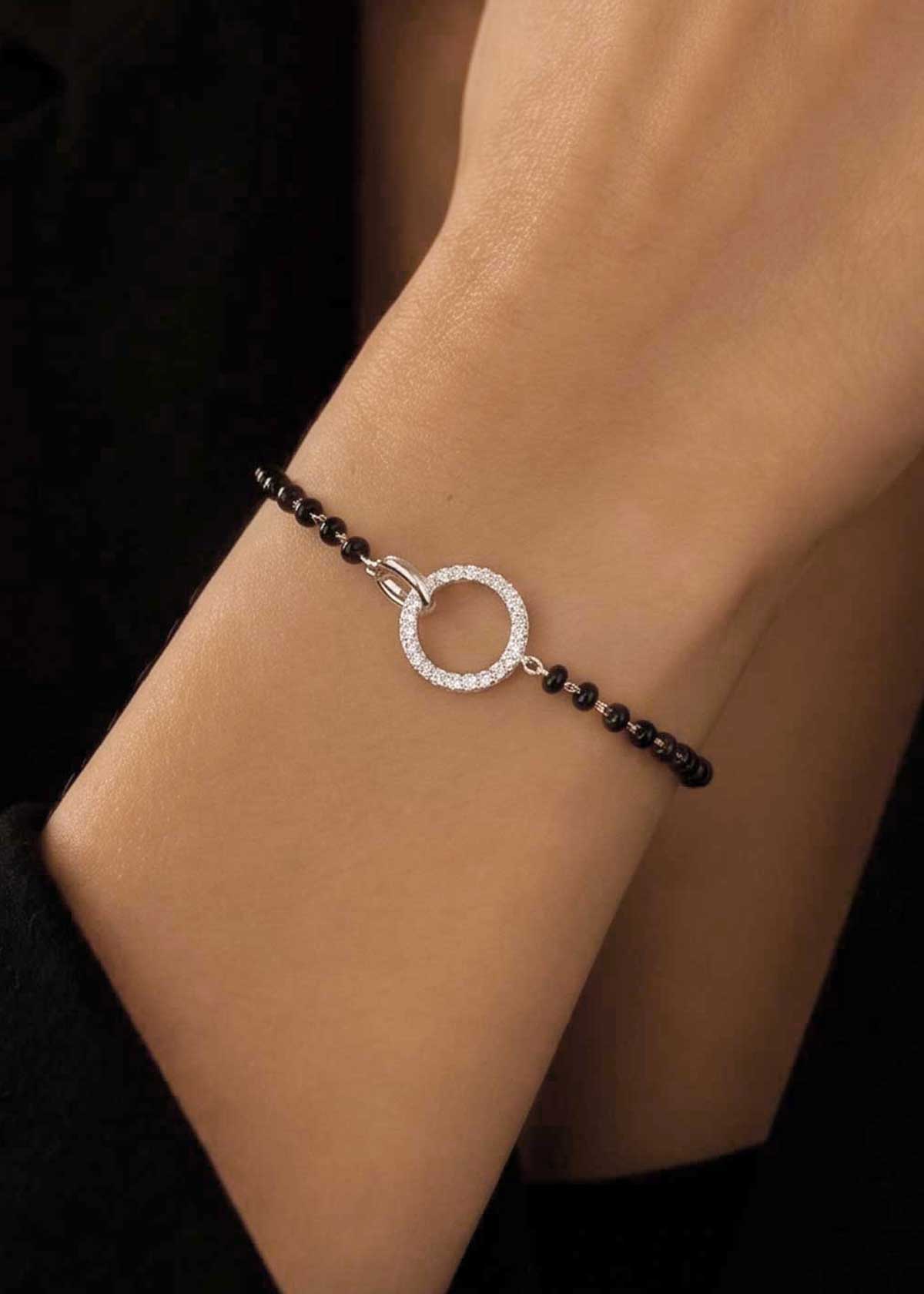 92.5 Sterling Silver Circle Designer Diamond Mangalsutra Loose Bracelet For Women