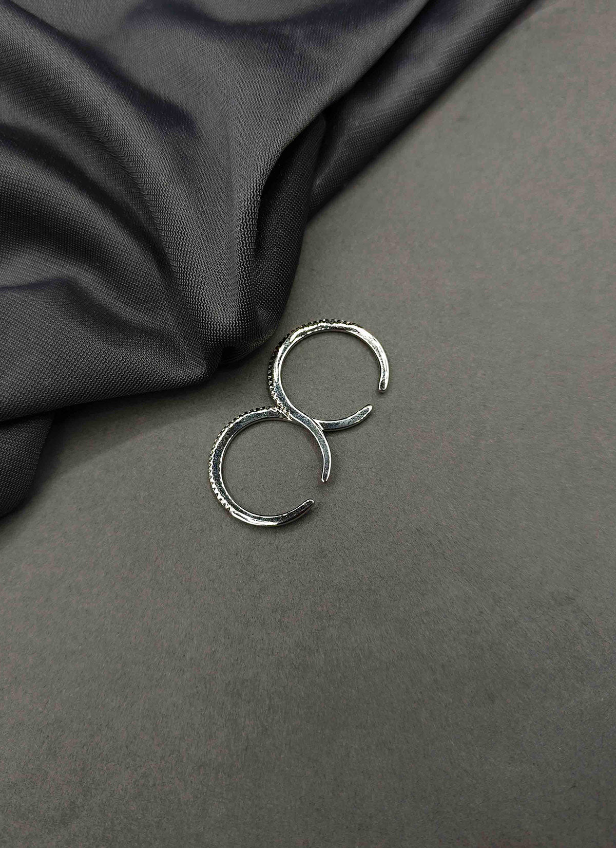 92.5 Sterling Silver Two-Finger Delicate Diamond Adjustable Finger Ring For Women