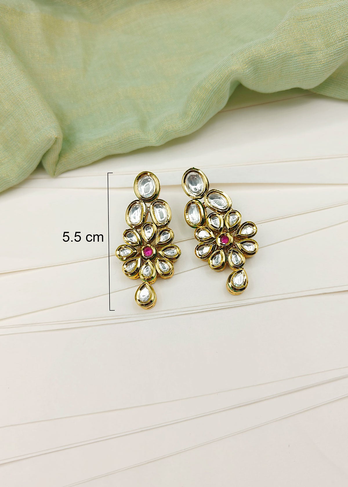 Gold Plated Floral Designer Two Line Adjustable Short Kundan Necklace Set
