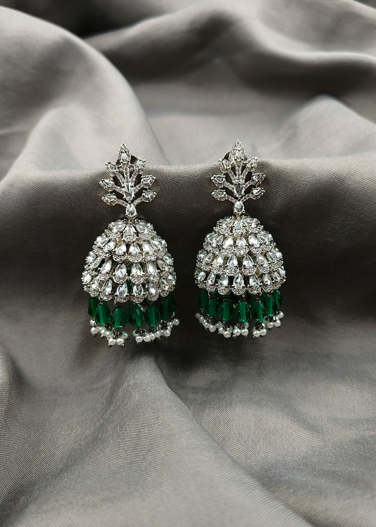 Traditional Ethnic Diamond Studded Green Big Jhumka
