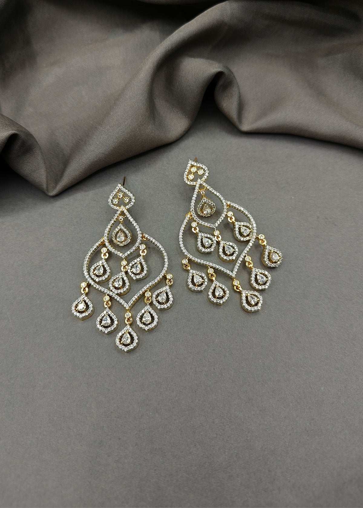 Cubic Zircon Gold With Silver Polish Big Earring