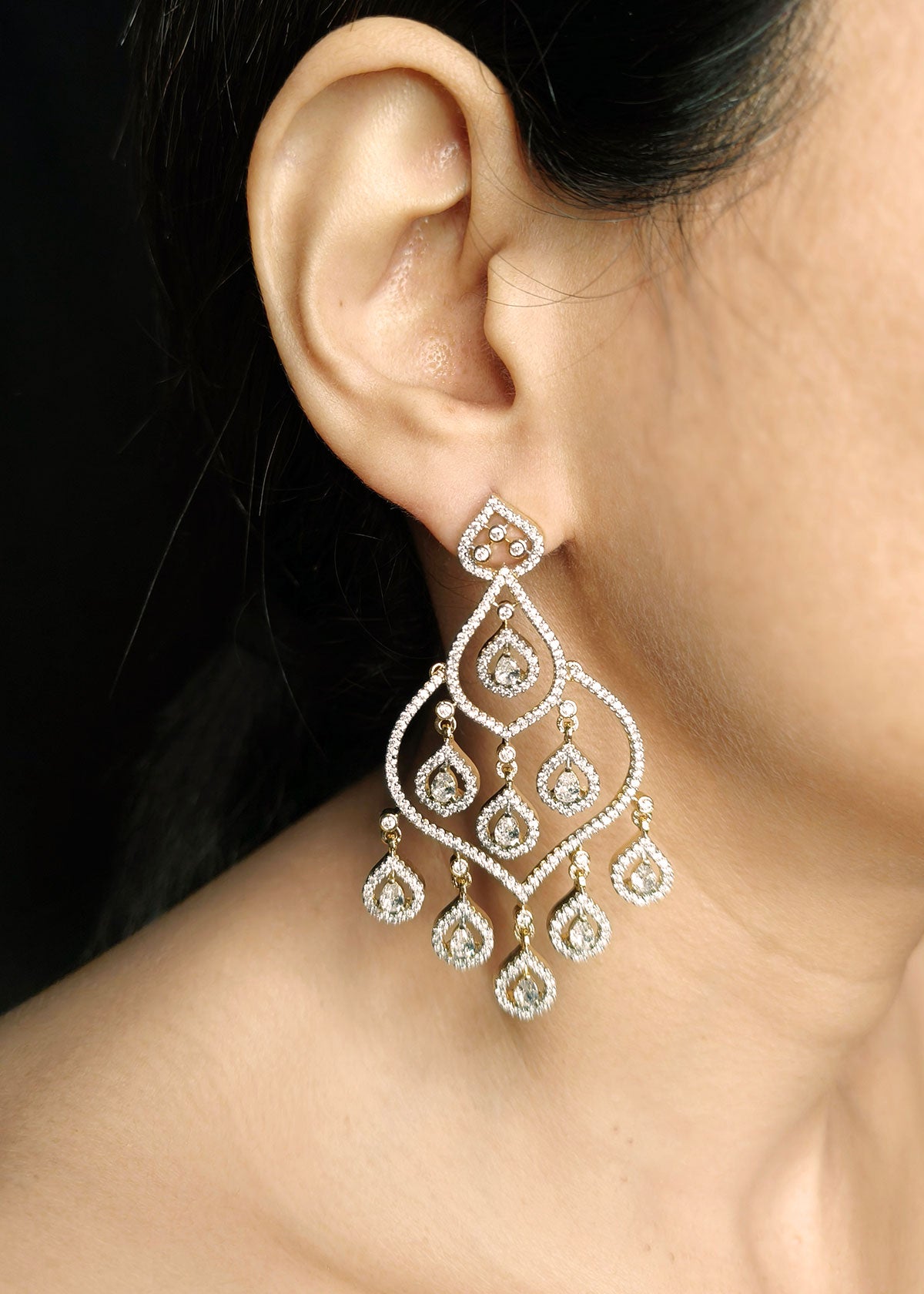 Cubic Zircon Gold With Silver Polish Big Earring