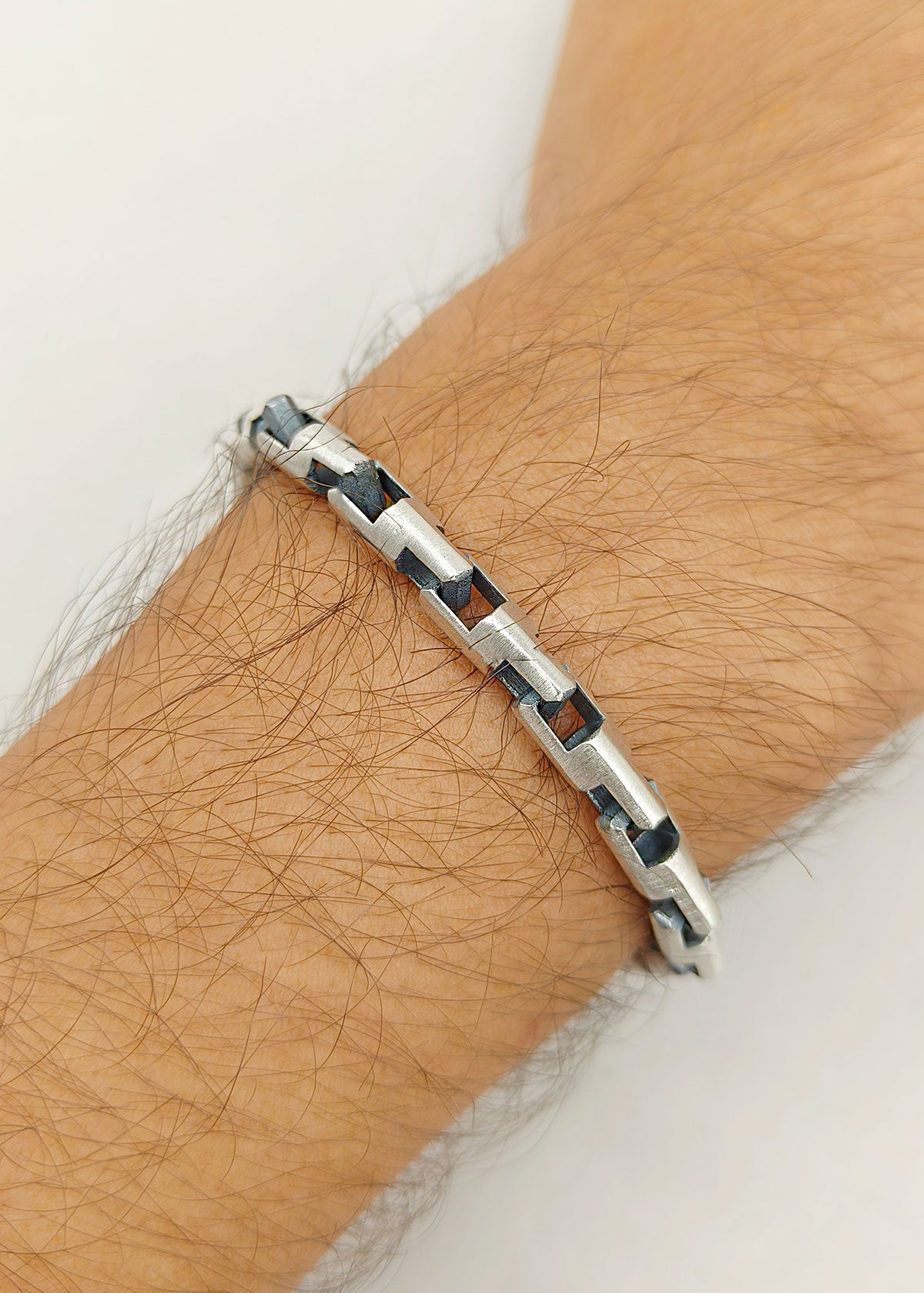 92.5 Sterling Silver Box Link Men’s Bracelet