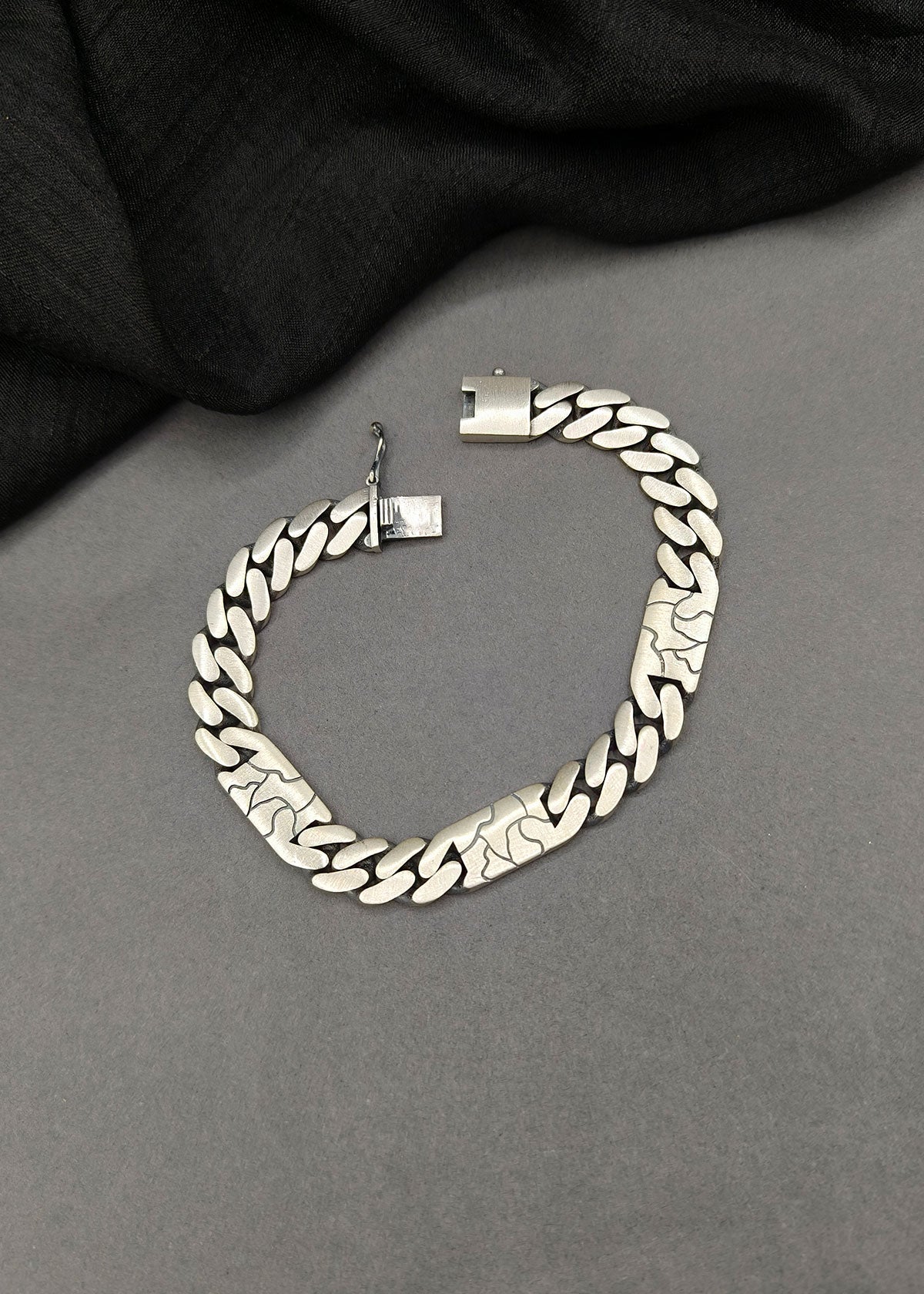Men's 92.5 Oxidised Pure Silver Cuban Link Bracelet With Engraved Design