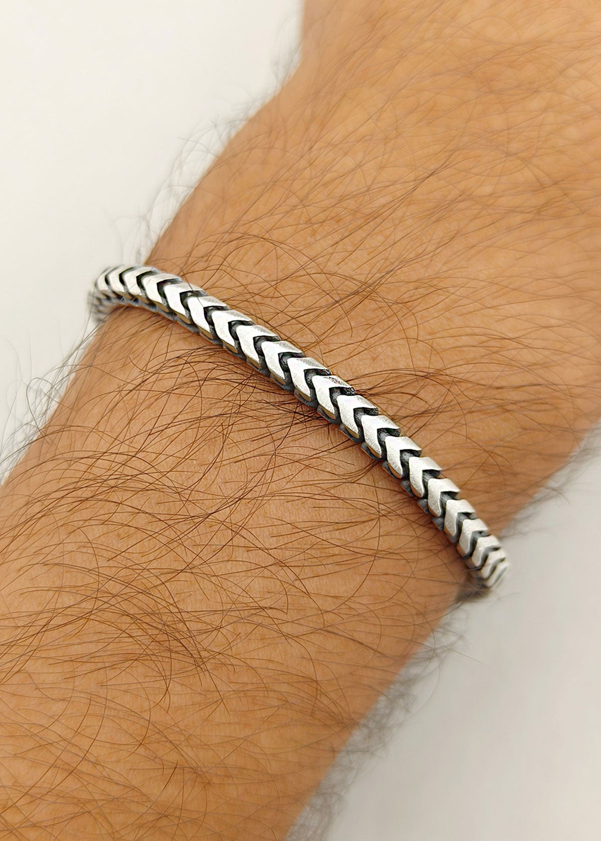 92.5 Oxidised Pure Silver Slim Chevron Chain Men's Loose Bracelet