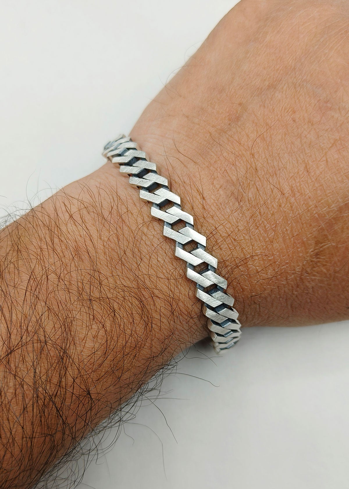 92.5 Oxidised Pure Silver Flat Cuban Link Men's Bracelet