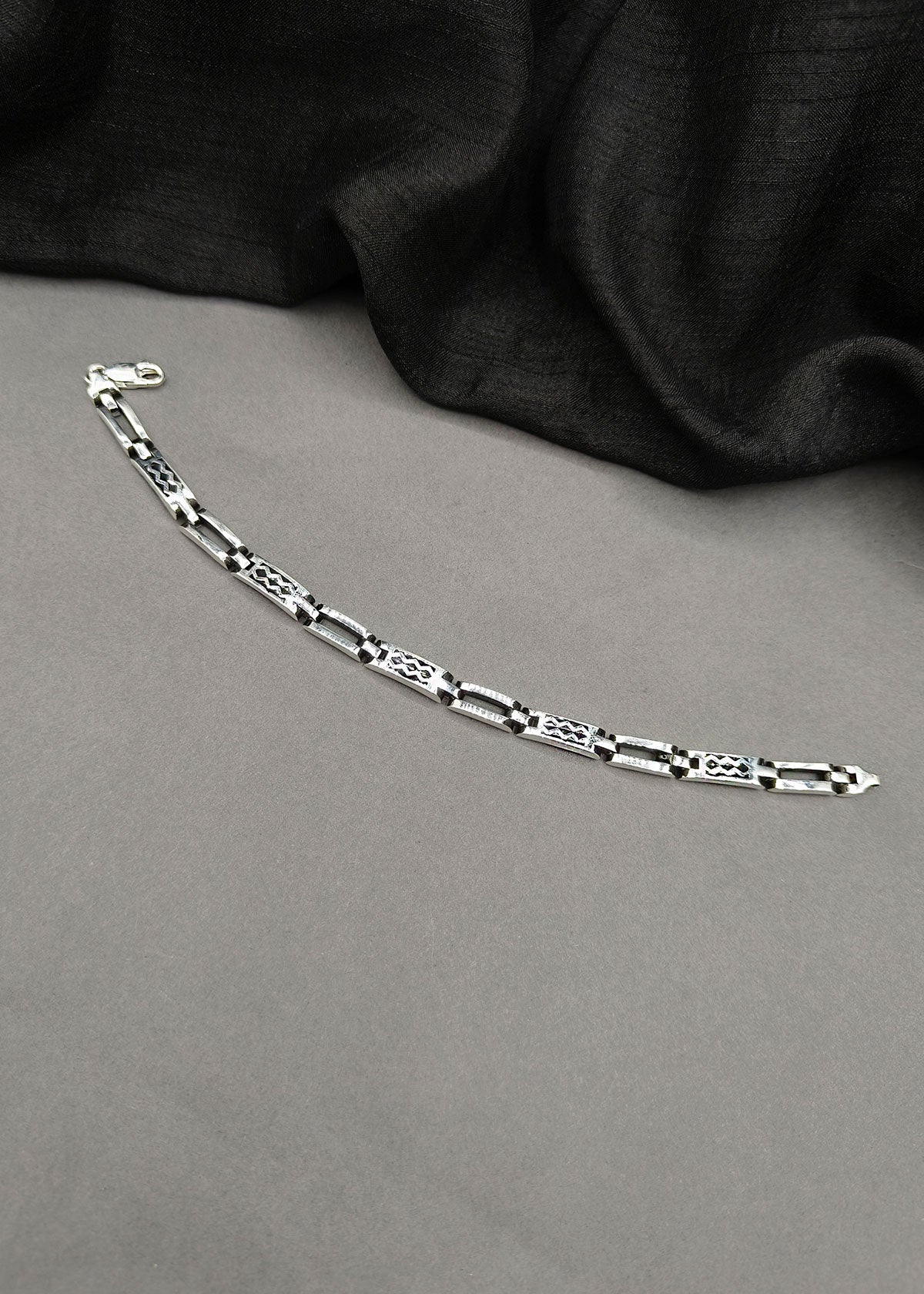 Mystic Weave Bold Patterned Silver Bracelet For Men
