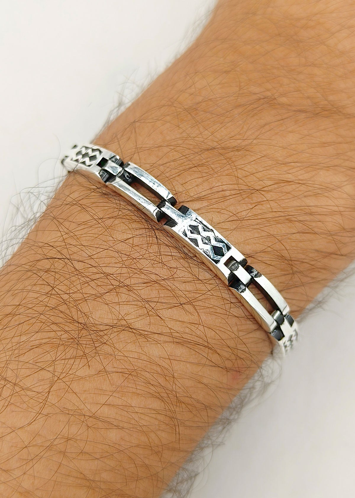 Mystic Weave Bold Patterned Silver Bracelet For Men