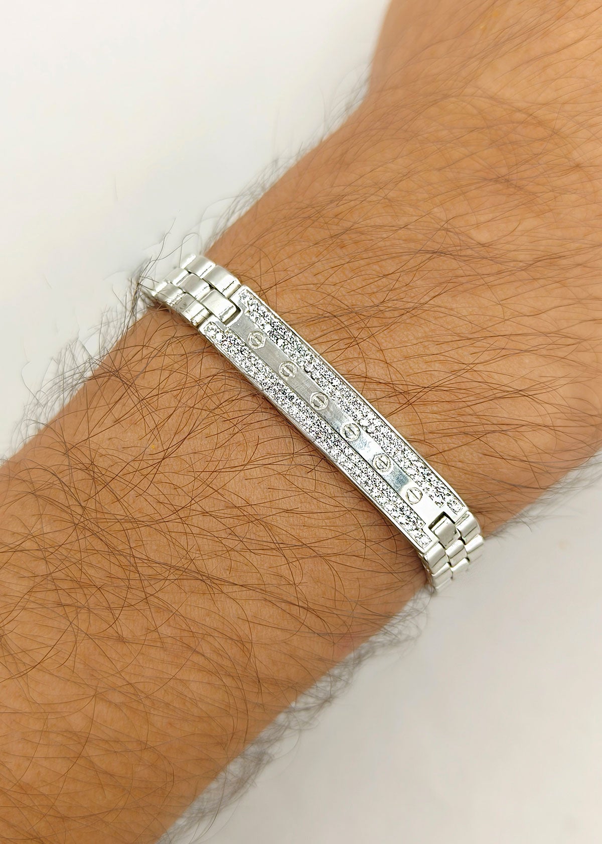 92.5 Sterling Silver Diamond Cuban Link Mens Loose Bracelet