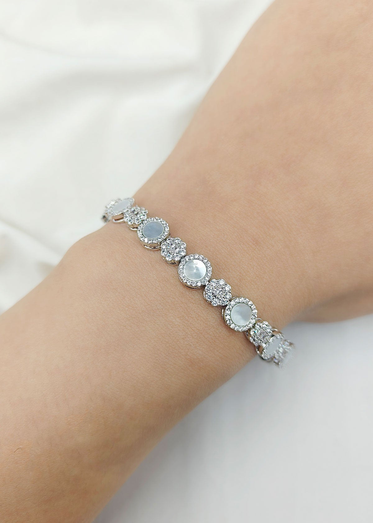 Elegant Dual Texture Mother of Pearl and Cubic Zircon Designer Loose Bracelet